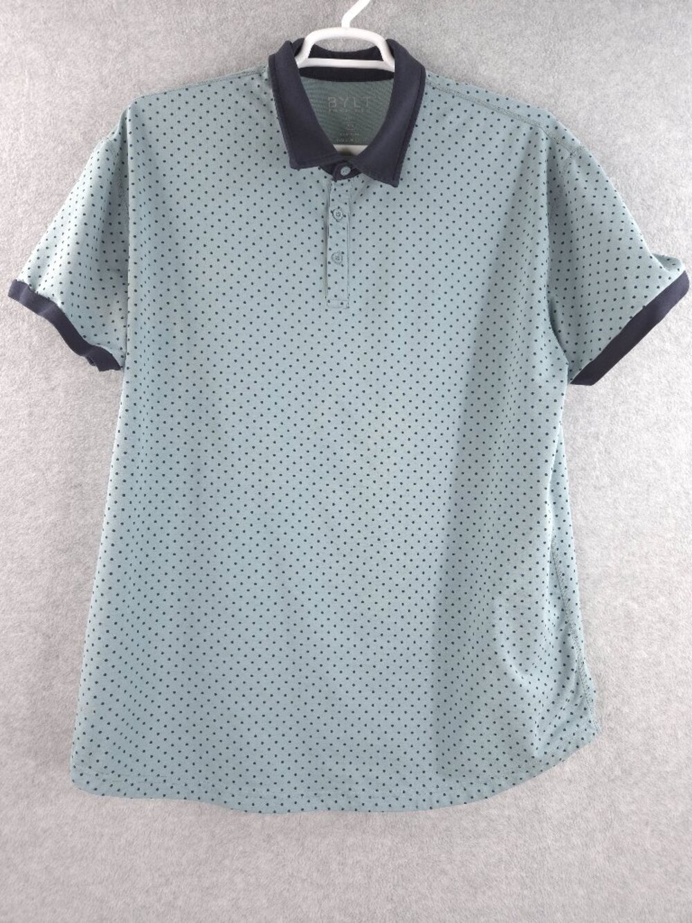 BYLT Premium Lux Polo Shirt Mens 2XL XXL Blue Polka Dot Basics Drop Cut Golf